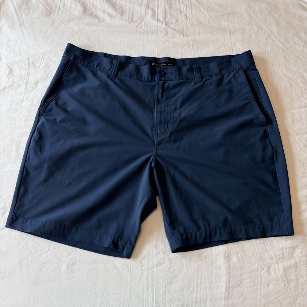 TravisMathew Beck Golf Shorts Mens 40 Navy Blue Stretch Chino 9 Inseam